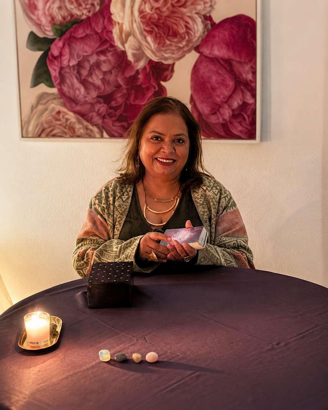 Deepa offering a private tarot reading